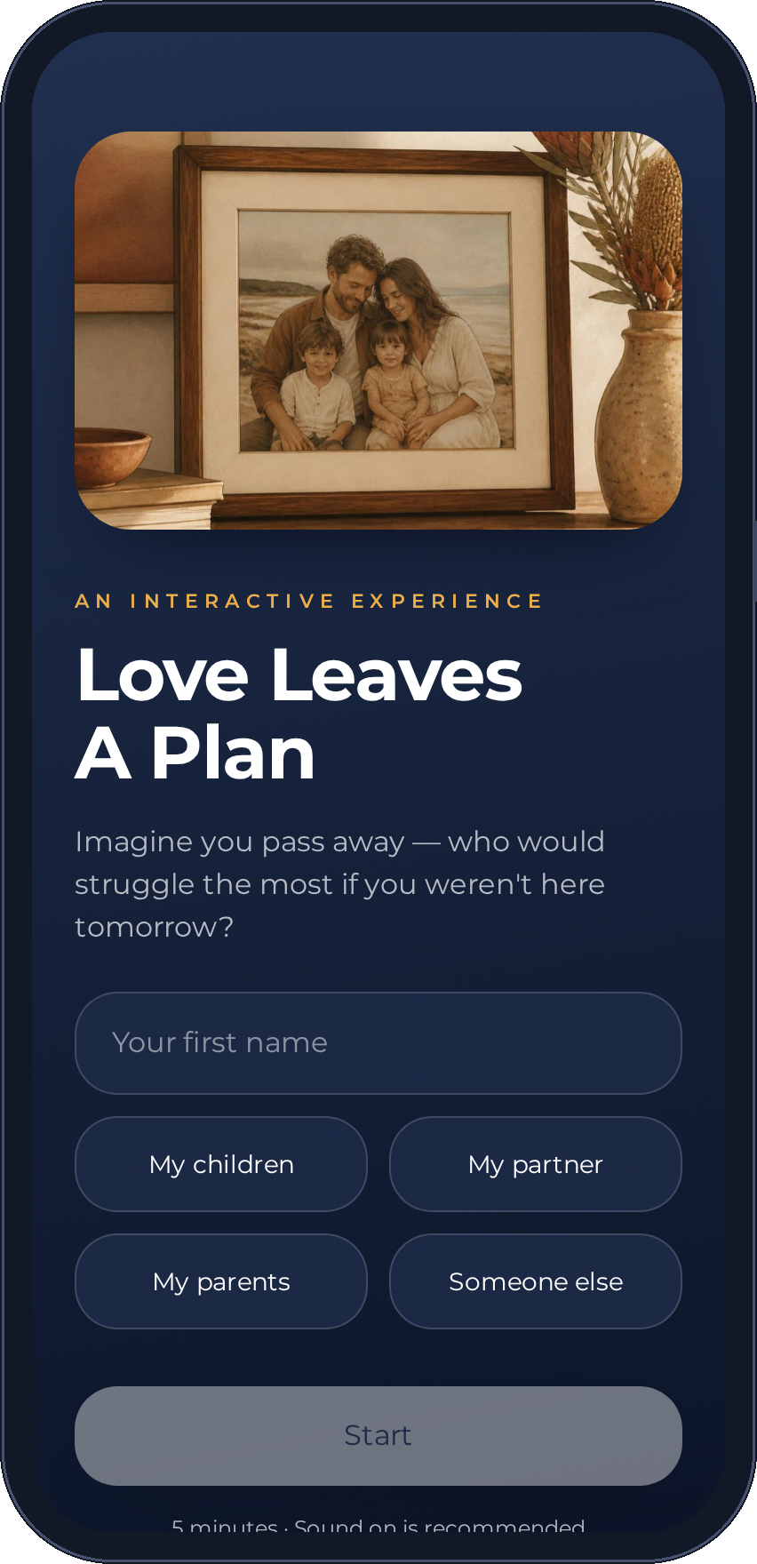 The Love Leaves A Plan interactive experience on a mobile phone